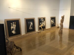 Collages by deborah harris, sculpture by Adrian Symons