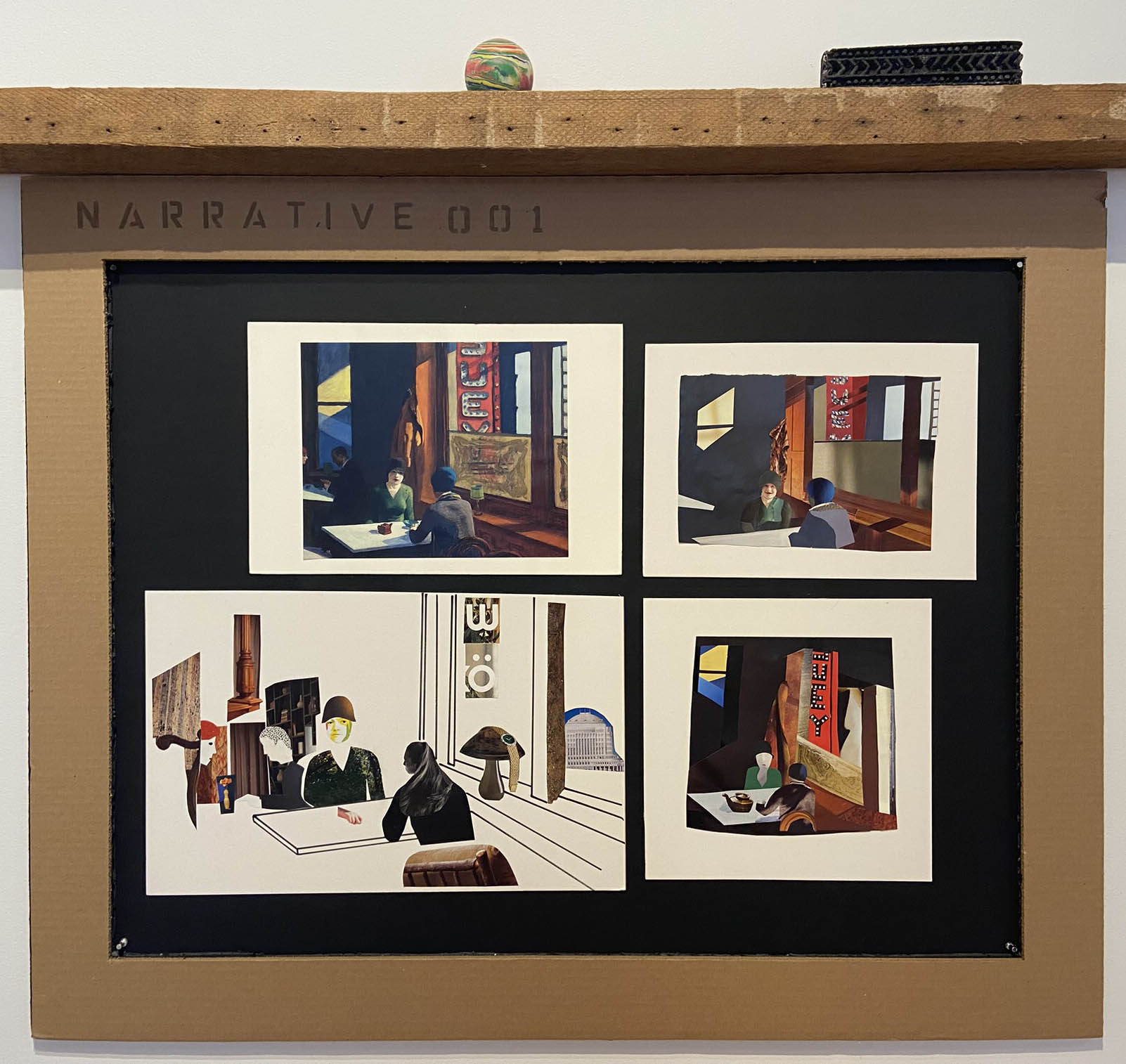 Painting by Edward Hopper 1929, Collage top right by Sae Kimura, bottom left by Eduard Zibnitski, right by deborah harris