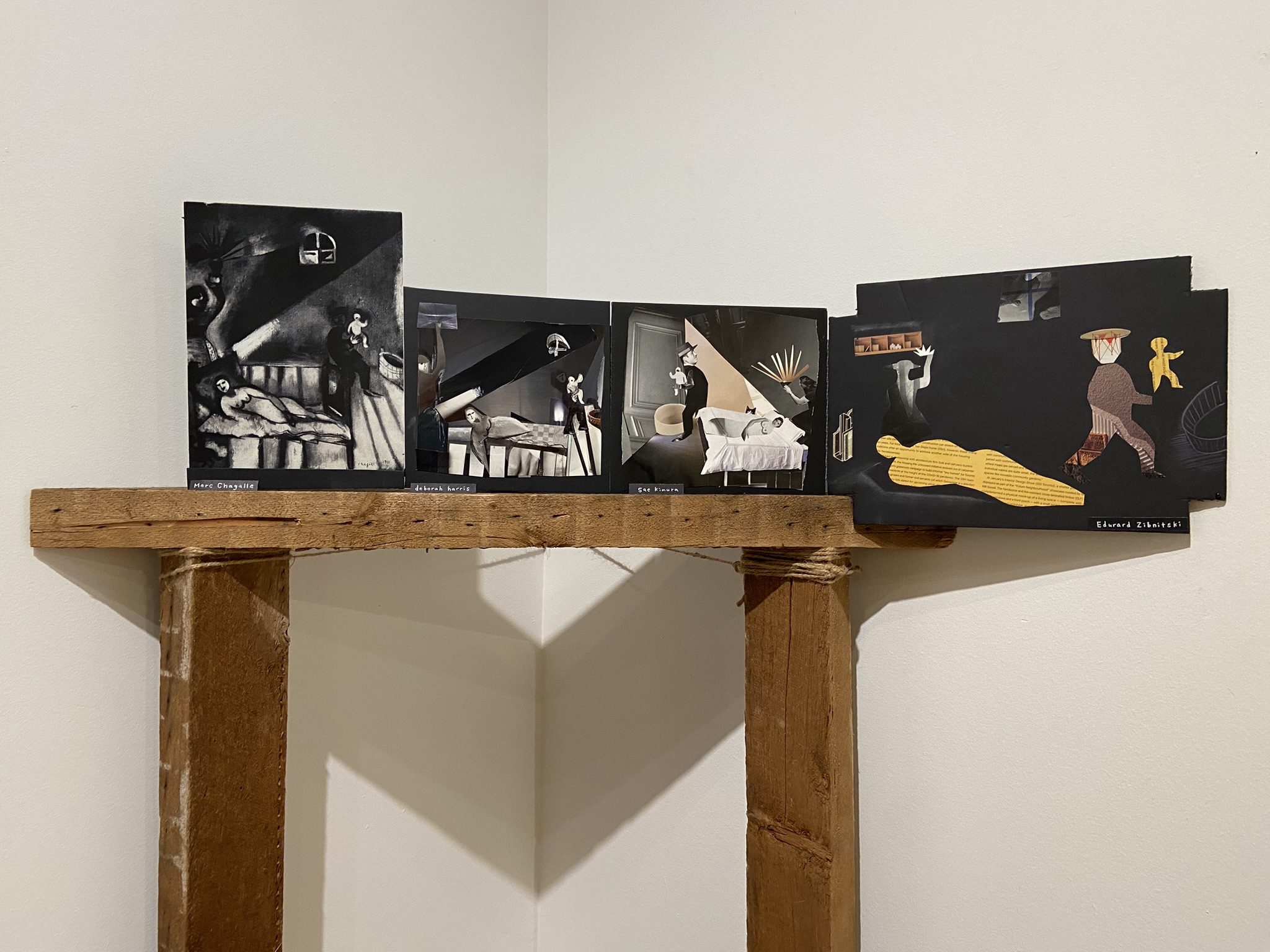 Painting by Marc Chagalle 1911, Collage from left by deborah harris, Sae Kimura, Eduard Zibnitski